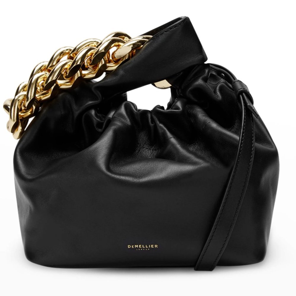 $455 DeMellier Black Leather Santa Monica Top-Handle Chain Strap Mini Bag